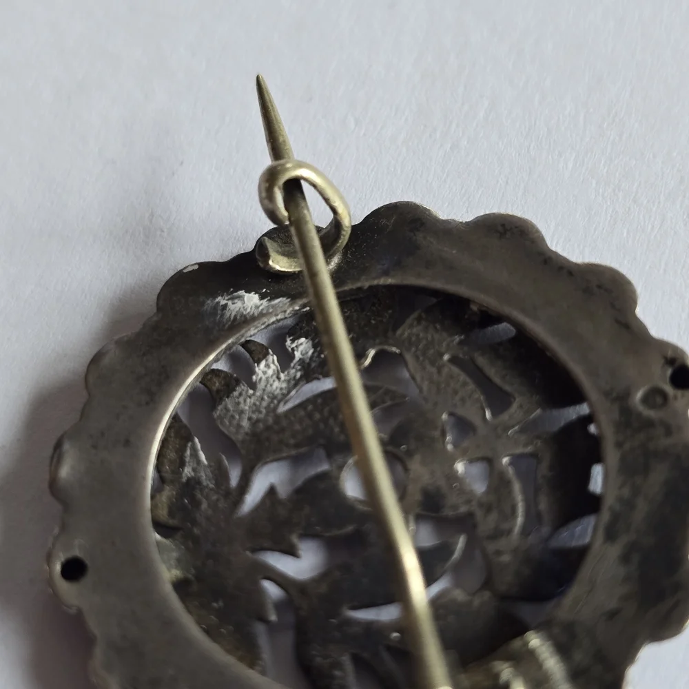 Antique floral brooch Victorian flowers silver tone cutout vintage old pin